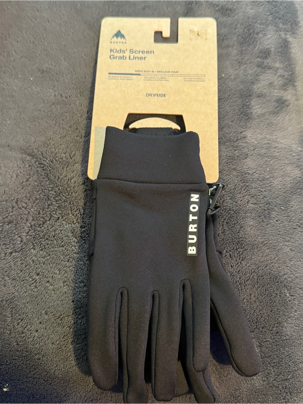 Burton Kids Screen Grab Liner Gloves L True Black DRYRIDE Touchscreen NWT